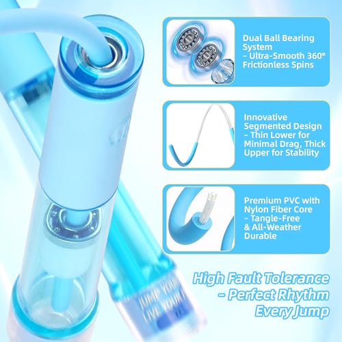 Kids Jump Rope - 9.2ft Adjustable, Dual Bearings, Non-Slip Grip - Blue