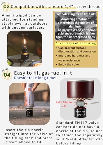Camping Moon Black Refillable Gas Candle Lantern 15g with Glass Globe & Wooden Case