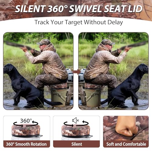 Presentastic Maple Leaf 5 Gallon Bucket Seat with 3" Thick Foam, Swivel Waterproof & Silent Hunting & Fishing Cushion