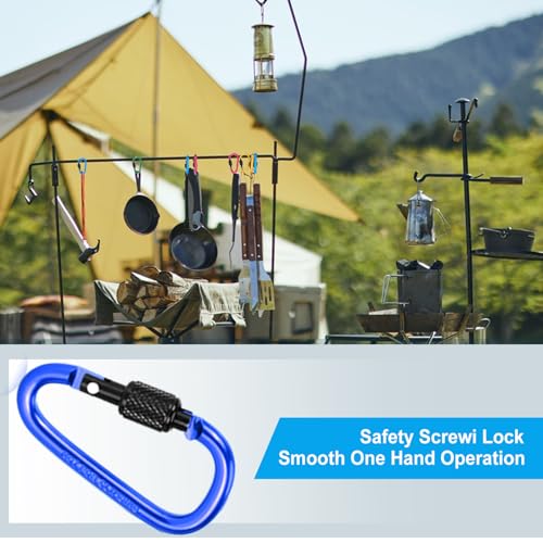 Dark Blue 10 Pack Aluminum D Ring Carabiners with Screw Gate - Multicolored Outdoor Clips