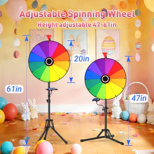 20-Inch Spinning Prize Wheel with Stand - GSOW, Adjustable 47-61in
