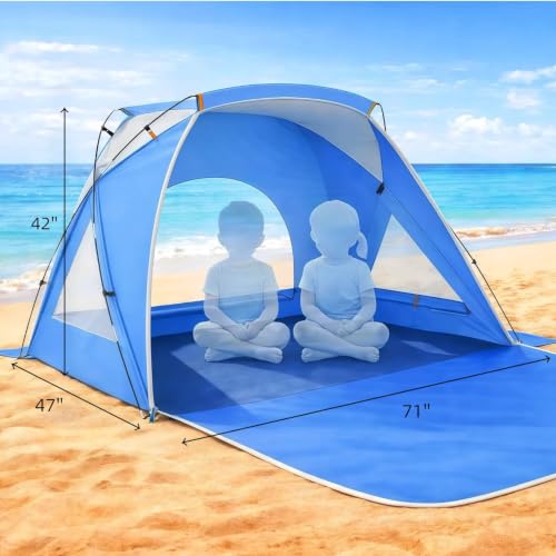 Portable Beach Tent for 1-2 Persons - UPF 50+ UV Protection, Blue