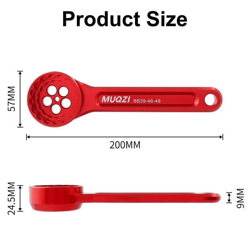 MUQZI Bike Bottom Bracket Tool, 12/16-Notch Multi - function Bottom Bracket Wrench 39/41/44/46/49mm for Shimano, SRAM, FSA, Rotor, Chris King, Truvativ GXP, Red