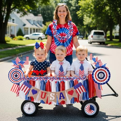 Patriotic 4th of July Bike Decor Kit – Flags, Streamers, Tassels & Garlands for Kids' Bikes