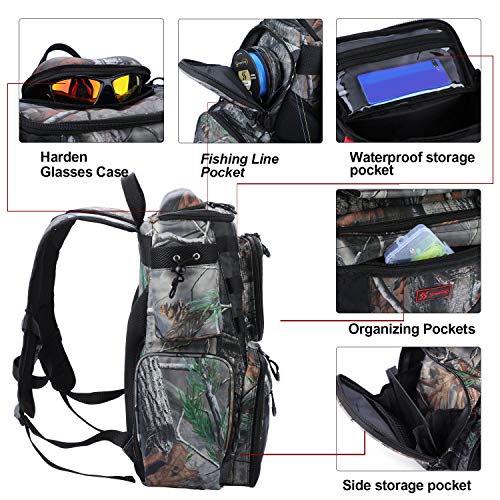 Sougayilang Waterproof Camouflage Fishing Tackle Backpack with 4 Trays