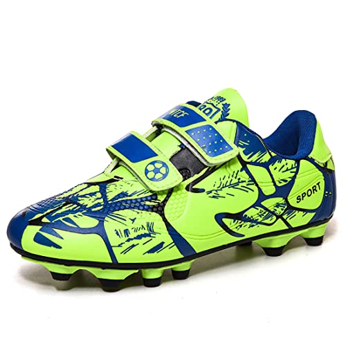 Kids Soccer Cleats for Boys & Girls, Firm Ground Turf & Indoor, Green Spikes - 4 Big Kid