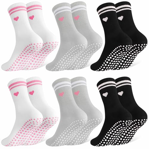 Non-Slip Pilates Yoga Socks for Women with Grips - Pink Heart