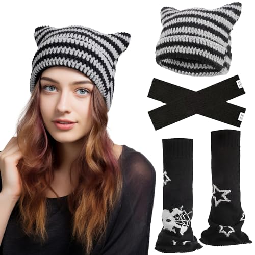 Y2K Knit Arm & Leg Warmers - Star Skull Striped Dance Accessories