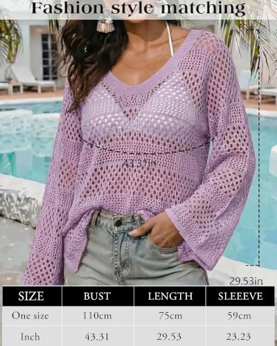 CoCozy Women's Crochet Bikini Cover Up - Split-Light Purple, Beach & Swimwear