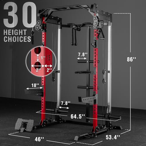 HR06 Power Cage with Aluminum Pulleys - Red, 2000LB Multi-Function Home Gym