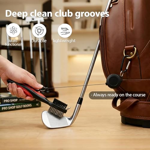Golf Club and Shoe Brush Cleaner with Retractable Carabiner