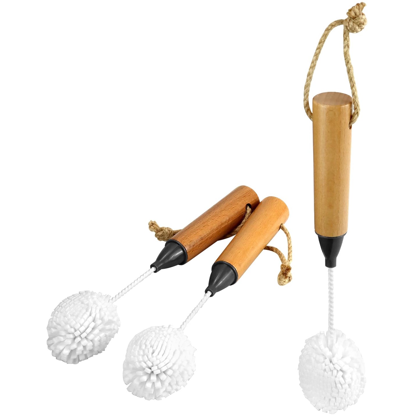 QWORK Whiskey Tasting Glass Brush - 3-Pack Natural Beech Wood Grips Foam Brush Cleaning Brushes