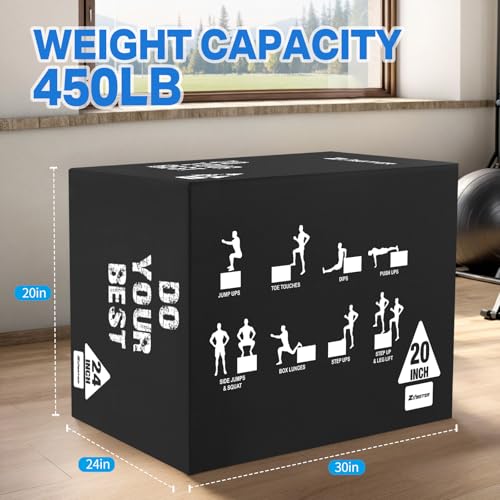 Plyometric Jump Box for Home Gym - 3-in-1, 20/24/30 Inch, 450lbs Capacity