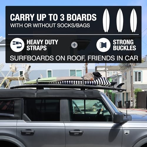 Surfboard Car Racks - Padded Soft System for Any Vehicle, Holds 3 Boards