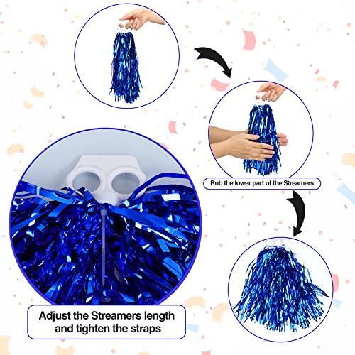 Blue Cheerleading Pom Poms - 4 Pack with Plastic Handles