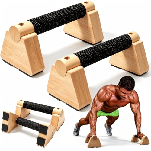 Wooden Parallettes Push Up Bars - 20cm Non-Slip Base