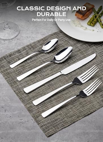Brightown Silver Flatware Set for 8 - 45-Piece Stainless Steel Cutlery, Silver