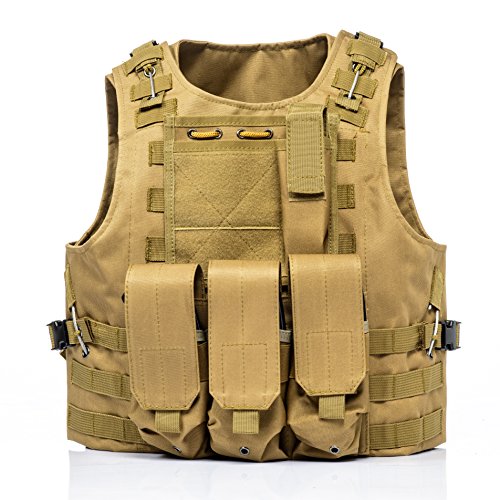 Tactical Airsoft Paintball Vest - Molle Combat Gear - Tan-A