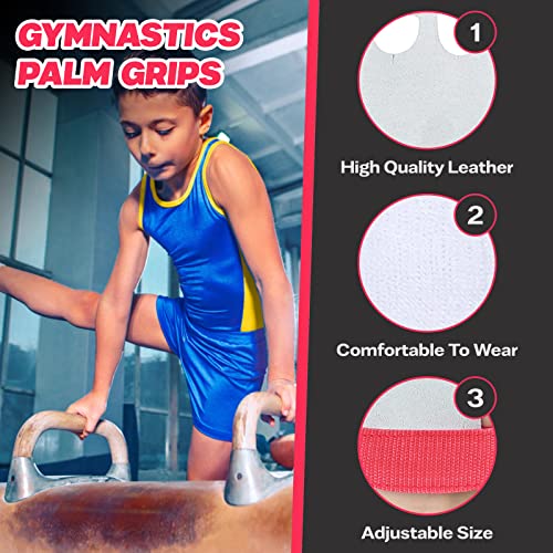 Leather Palm Hand Grips for Kids - Gymnastics & Weightlifting - Small/Pink White