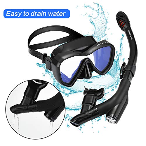 LUXPARD Adult Snorkel Set Black Coated Lens Dry Snorkel & Mask