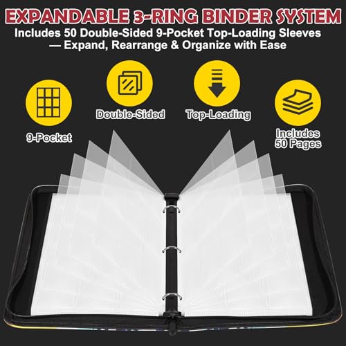 9-Pocket Baseball Card Binder, 900-Card Capacity with 50 Removable