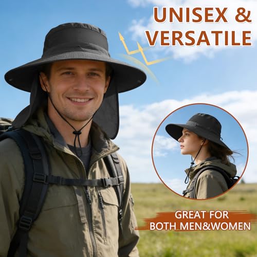 ZOORON Sun Hats for Men Women Fishing Hat with Neck Flap UPF 50+ Wide