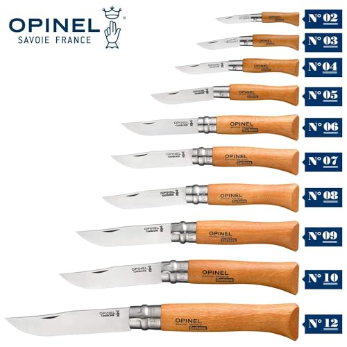 Opinel No. 08 Carbone Carbon Steel Folding Pocket Knife with Beechwood Handle - No. 8