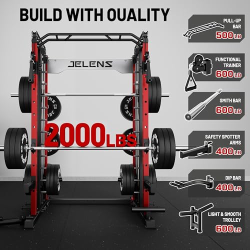 Smith Machine for Home Gym - M12 Power Cage with Cable Crossover System - Red