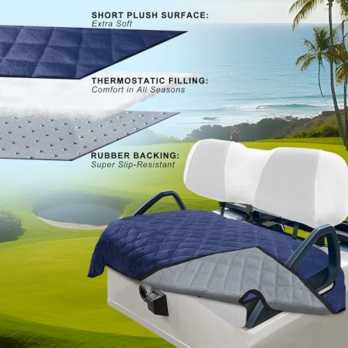 YOKYHOM Golf Cart Seat Covers for 2-4 Seat Carts, Ultra Soft Thick Plush, Non-Slip Backing, 51" x 30.5", Blue/Black