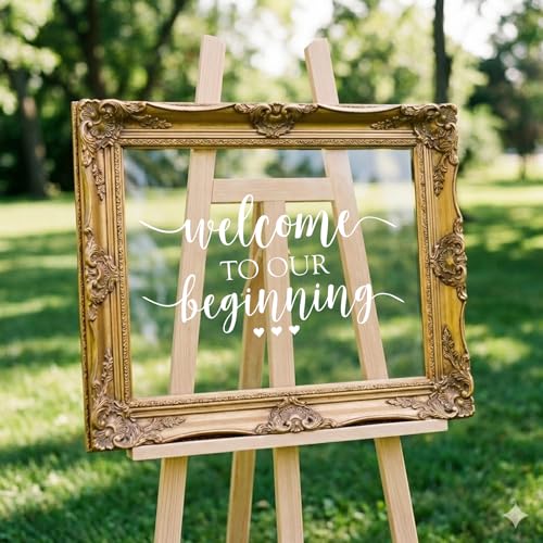 20x11 Inch Wedding Welcome Sign Decal – 'Welcome to Our Beginning' Couples Reception Home Sticker, White