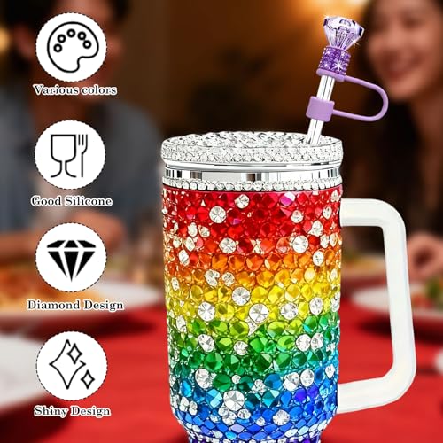 Diamond Straw Topper Set - 4 Pcs Rhinestone Caps for Stanley - White