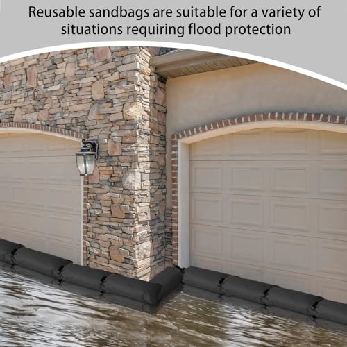 8 Pcs Flood Water Sand Bags Waterproof Sandbags Barrier Reusable Sand Bags with Insert Buckle Flood Protection for Home Door Window Basement Garage Rain Water Control, 28 x 11 Inch(Black)