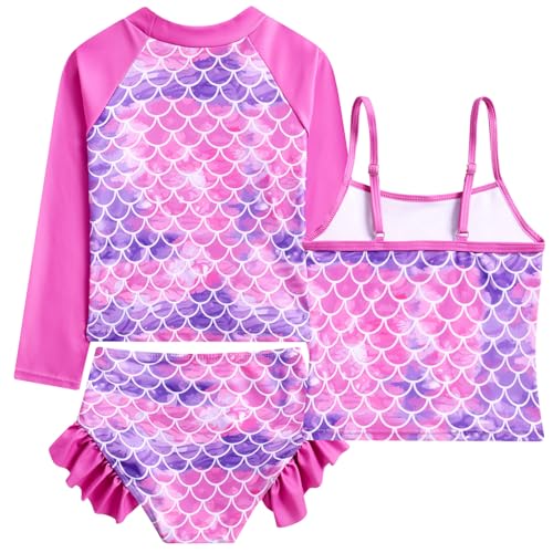 Funnycokid Mermaid Pink 4-5T Girls Swimsuit Tankini Rash Guard Set 3-10 Years