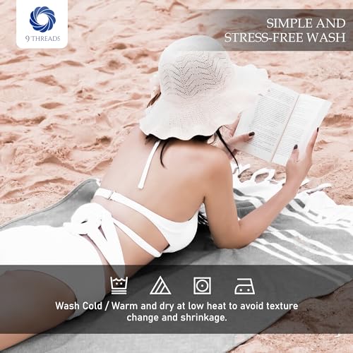 9Threads Grey 2-Pack Oversized Turkish Beach Towels 36x72 Inches - Quick Dry Sand-Resistant Travel Pool Towels