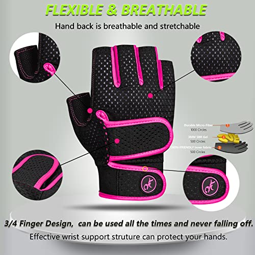Padded Fingerless Workout Gloves for Weightlifting - Pink, Medium