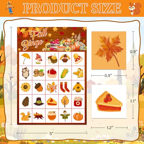 Fall Bingo Game Cards for 24 Players - Autumn Festival Fun