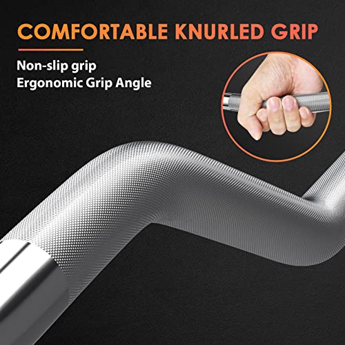 ExtreSpo 47-Inch EZ Curl Barbell with Star Collars, Silver, 1-inch Olympic Weightlifting Bar for Gym & Home