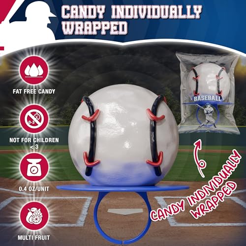 3D Baseball Lollipop Rings 20pk - Baseball Candy for Party Favors & Kids