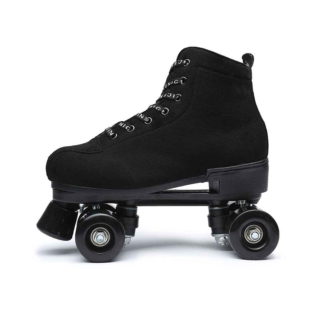 Black Roller Skates Outdoor Suede Quad Skates Footwear for Women and Men Size 39