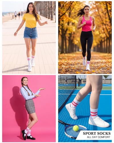 Unisex Athletic Crew Stripe Socks - Deep Pink