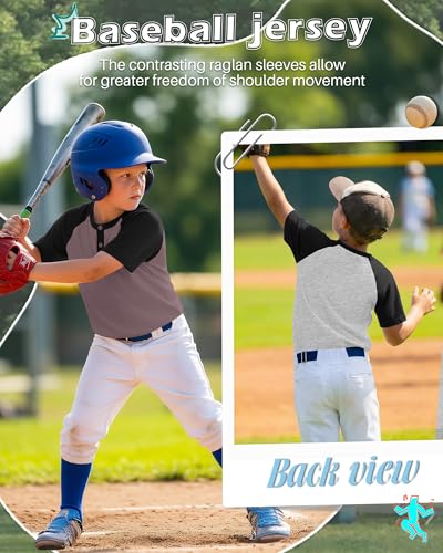 Boys Raglan T-Shirts - 3 Pack, Light Blue/Navy Blue, Gray Purple/Black, 11-12 Years