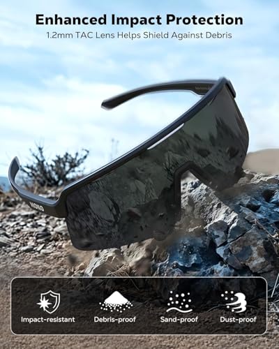 Polarized Running Sunglasses - Lightweight TR90 Cycling Glasses - Black Gray