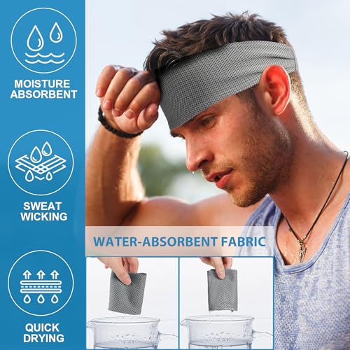 Sukeen Cooling Headbands for Men 6-Pack - Moisture-Wicking Sweatbands for Sports & Fitness, Black, Gray & Blue