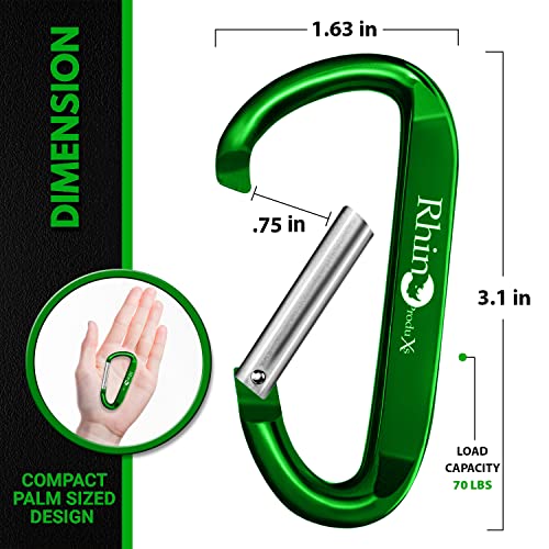 8PCS Lightweight D Ring Carabiner Clips with Keyrings - Black, Green, Blue, Purple