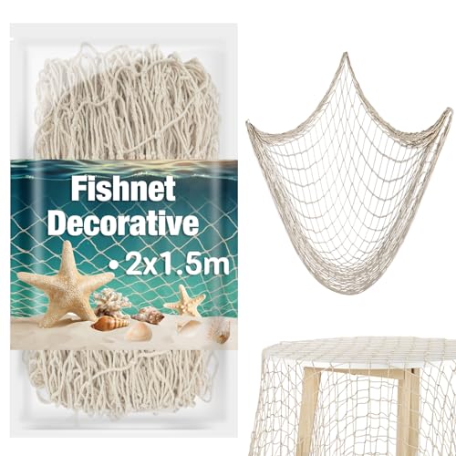 Large Decorative Fishing Net - 2x1.5m Beige Party Decor