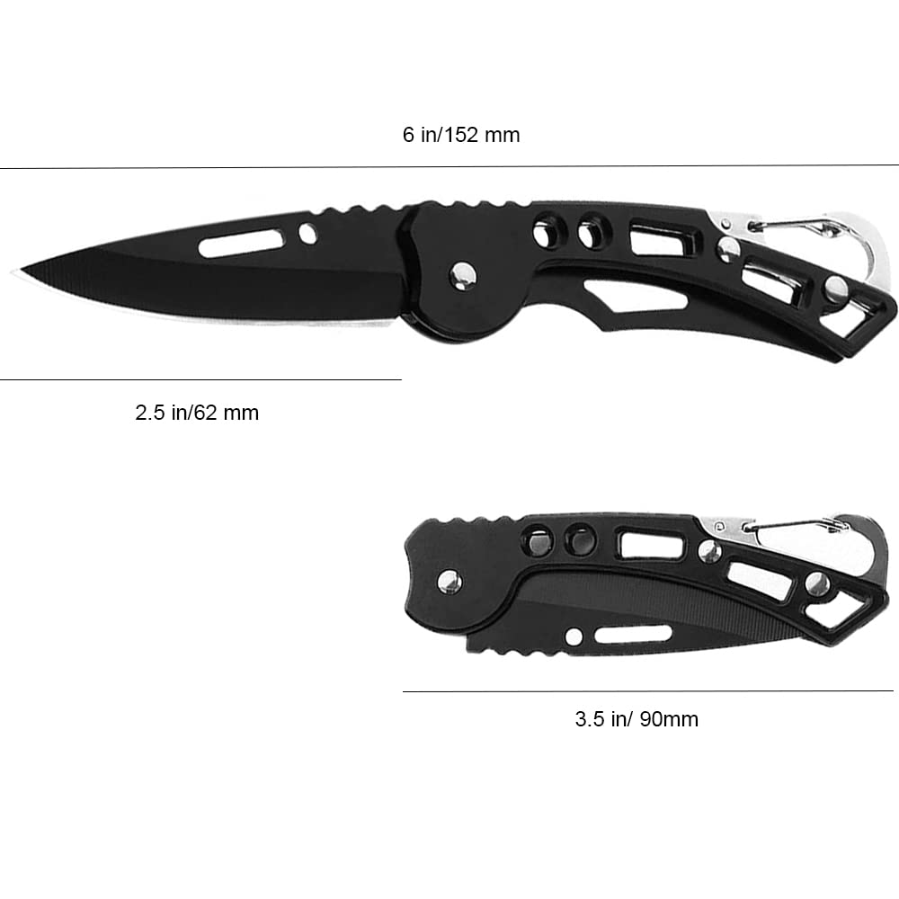 4 Pack Pocket Knife, Stainless Steel Folding Knife with Keychain, Self-Defense Knife for Outdoor Survival, Everyday Carry and Gift
