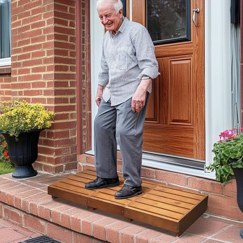 Wooden Step Stool with Non-Slip Pads - 35” Outdoor Height - Oak