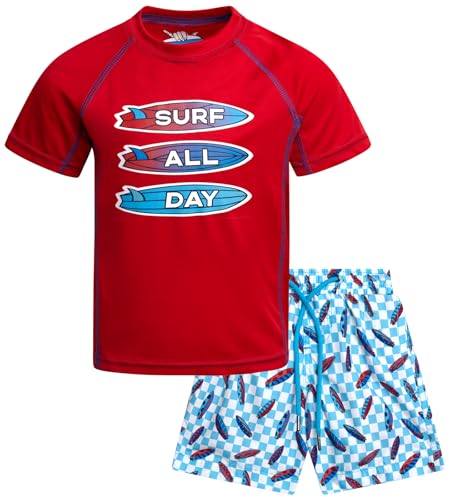 Boys Rash Guard Swimsuit Set - UPF 30+ Short Sleeve Swimwear (Sizes 5-14)