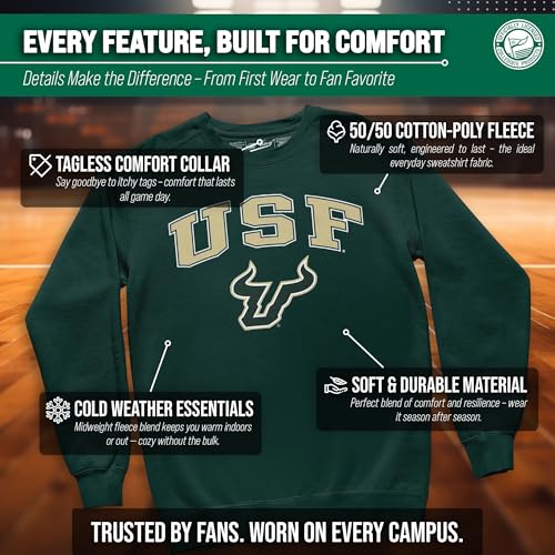 USF Bulls Crewneck Sweatshirt - Large - Green Fleece Pullover
