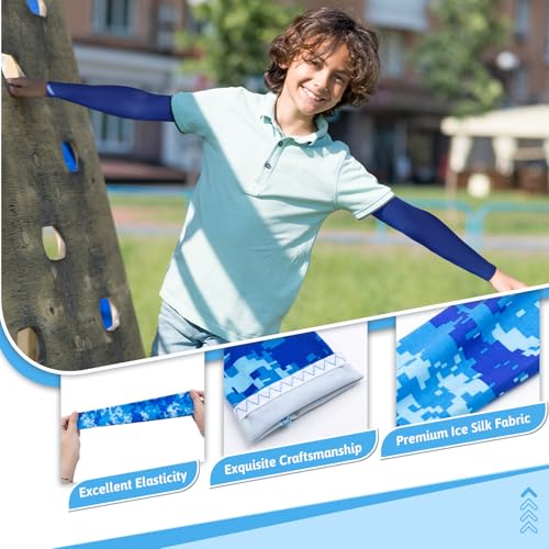 Mlurcu Kids Baseball Arm Sleeves 5 Pairs UV Protection Blue Series 8-10